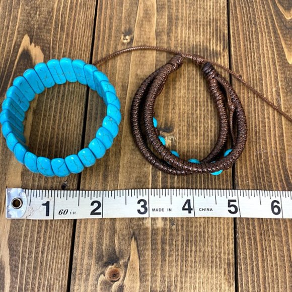 Chunky Turquoise And Leather Bracelet Set - Picture 6 of 8